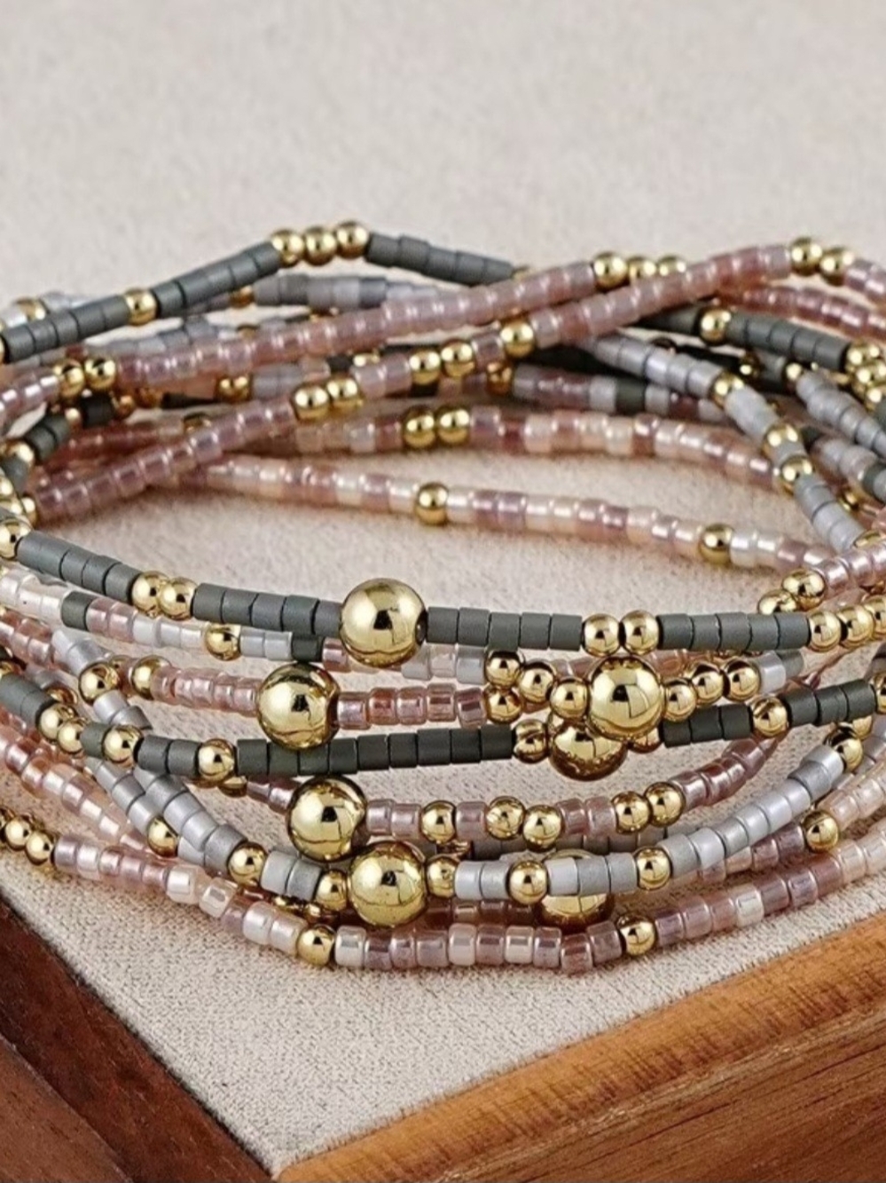 Gold & Gray Beaded Multi-Strand Women's Bracelet - Picture 2 of 5